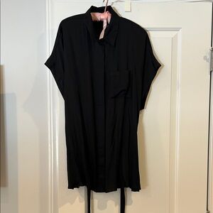 Spring  Black Satin-Like Women's Blouse